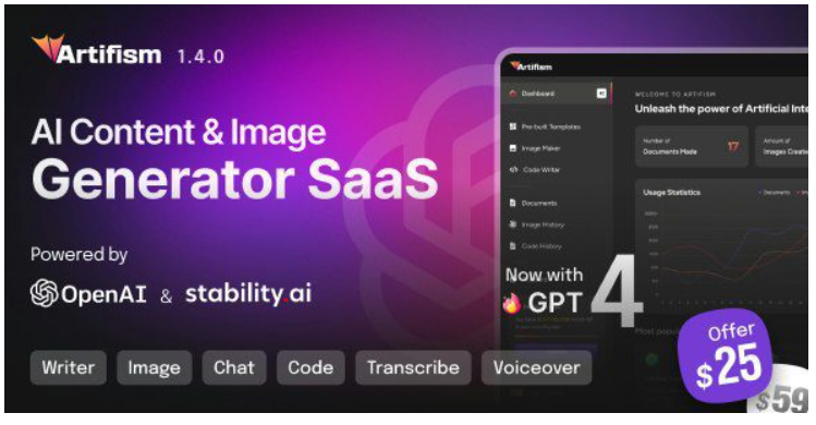 Artifism 6.1.0 – Gerador de Conteúdo e Imagens de IA SaaS