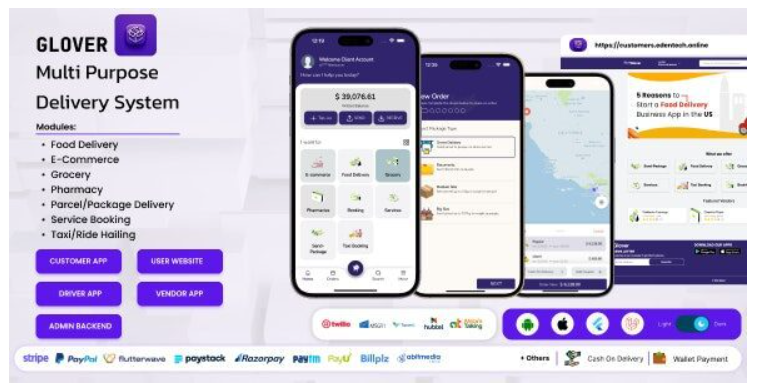 Glover 1.7.44 – Entregador de alimentos, mercearias, farmácias e prestadores de serviços + Backend + Aplicativo para motoristas e fornecedores