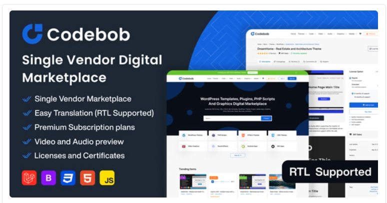 Codebob – Single-Vendor Digital Marketplace (SaaS)